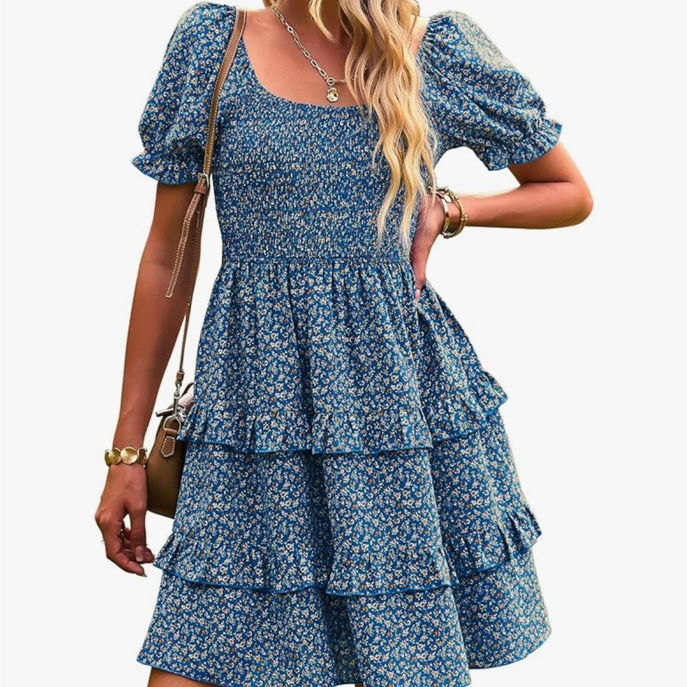 Summer Square Neck Smocked Floral Dress Size L